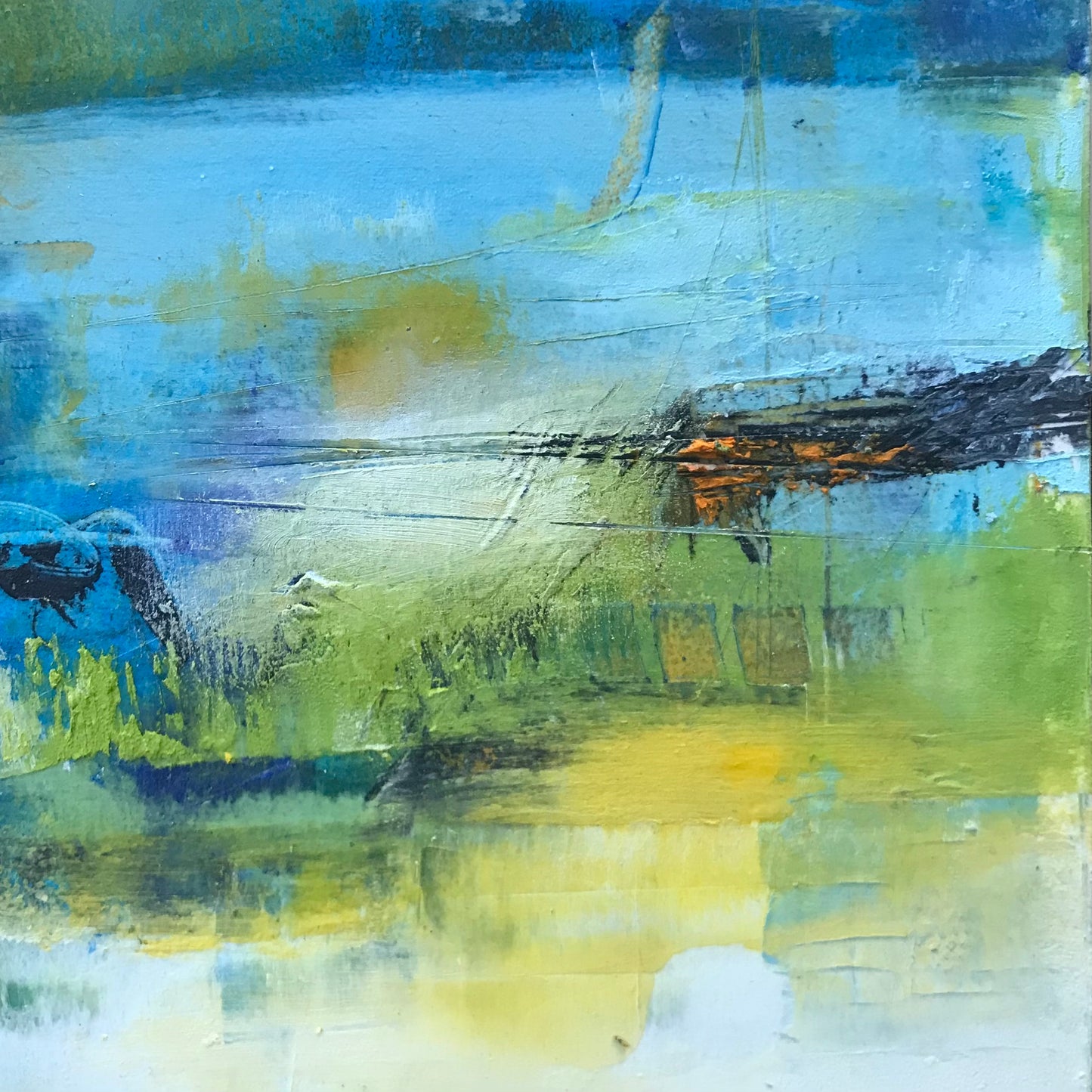 Memories of the Pond 2 - Cold Wax and oIl Painting by Patt Scrivener AFCA