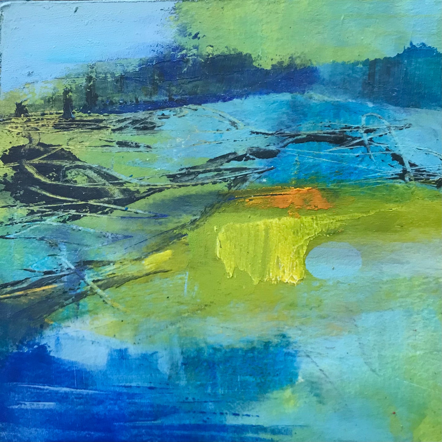 Memories of the Pond 4 - Cold Wax and oIl Painting by Patt Scrivener AFCA