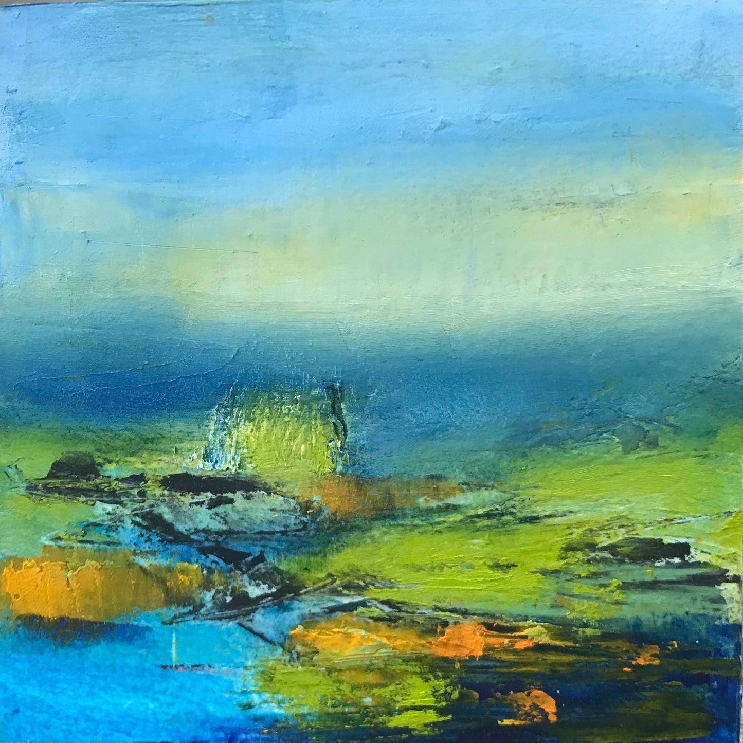 Memories of the Pond 6 - Cold Wax and oIl Painting by Patt Scrivener AFCA