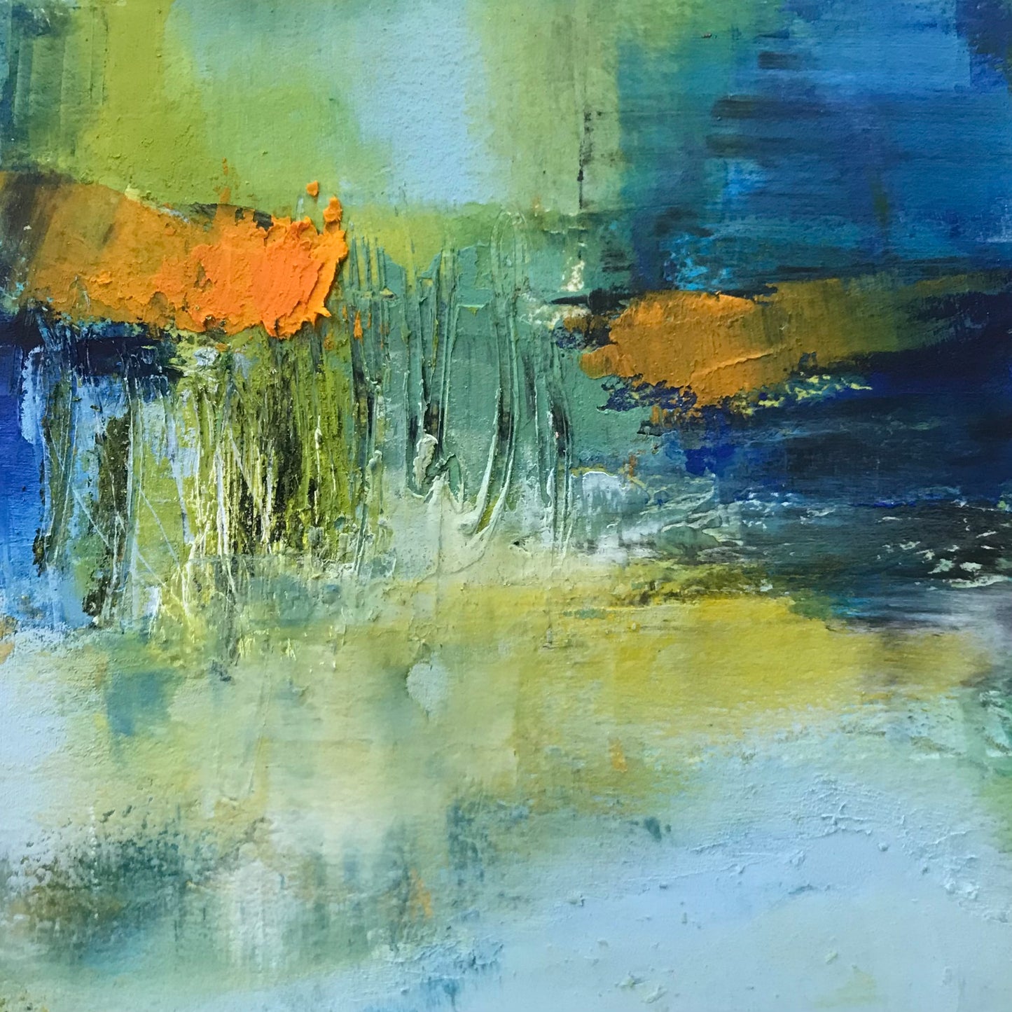 Memories of the Pond 5- Cold Wax and oIl Painting by Patt Scrivener AFCA