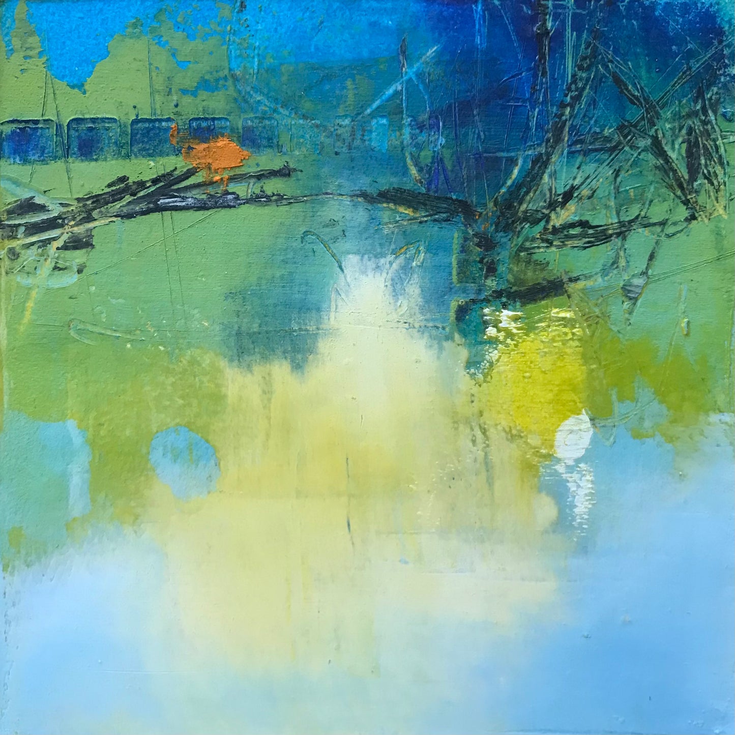 Memories of the Pond 3- Cold Wax and oIl Painting by Patt Scrivener AFCA
