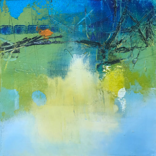 Memories of the Pond 3- Cold Wax and oIl Painting by Patt Scrivener AFCA