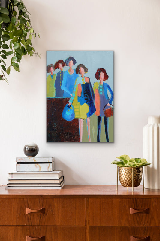 Figurative Art -First in Line- Original Mixed Media Painting by Patt Scrivener AFCA