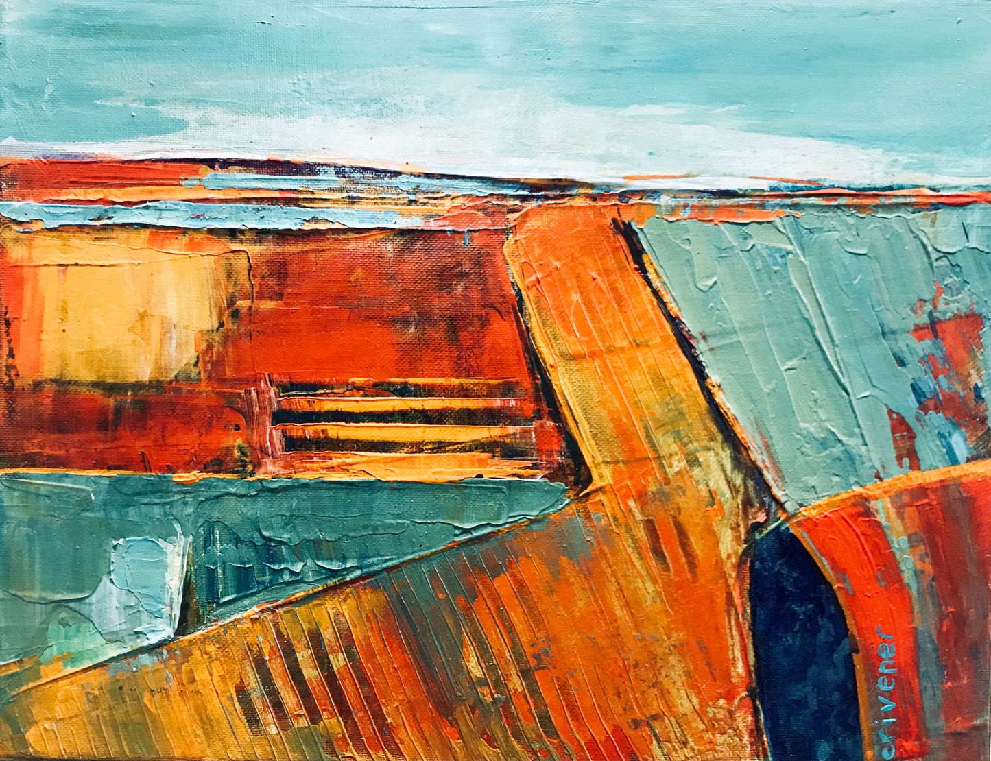 Aerial View - Contemporary Landscape Painting by Patt Scrivener AFCA