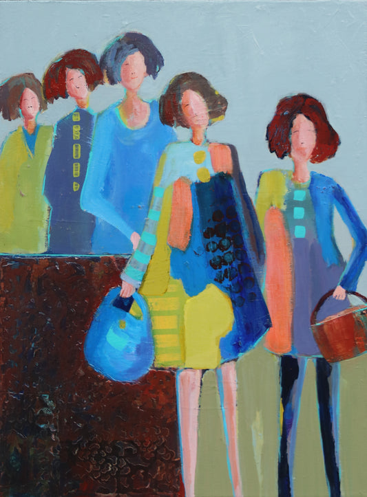 Figurative Art -First in Line- Original Mixed Media Painting by Patt Scrivener AFCA