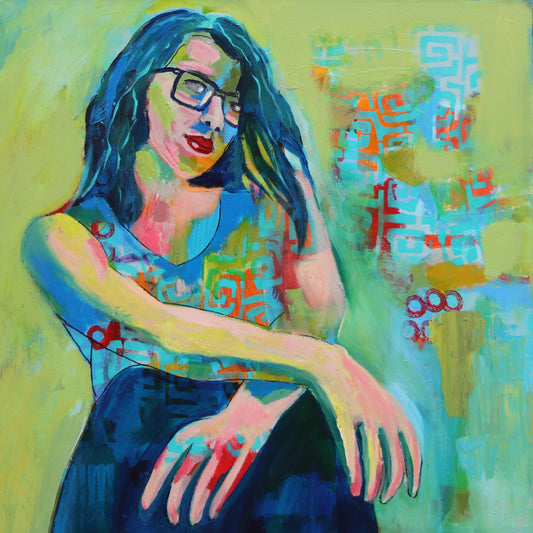 Figurative Art -Green WIth Envy- Original Mixed Media Painting by Patt Scrivener AFCA