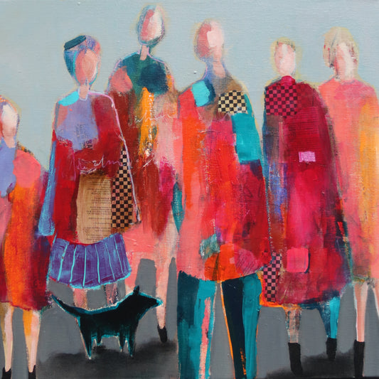 Figurative Art -Hanging Out- Original Mixed Media Painting by Patt Scrivener AFCA