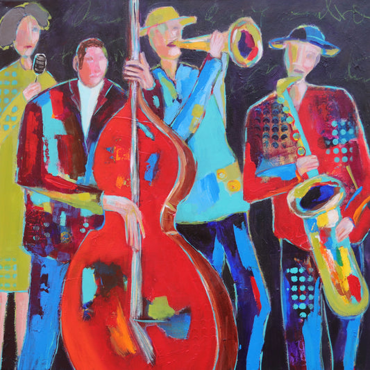 Figurative Art -Jazz Nightly- Original Mixed Media Painting by Patt Scrivener AFCA
