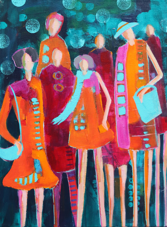 Figurative Art -Night Life- Original Mixed Media Painting by Patt Scrivener AFCA