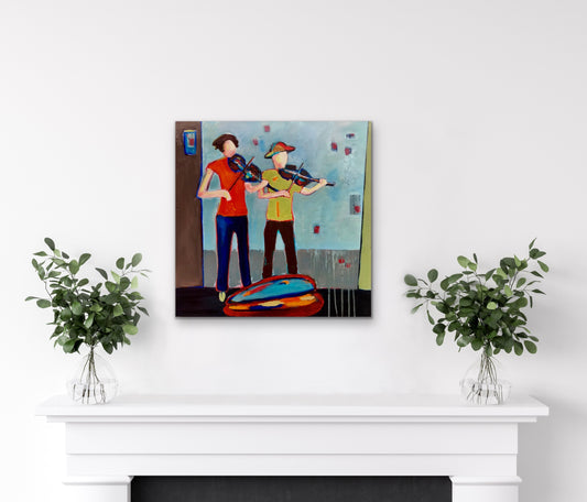 Figurative Art -Buskers- Original Mixed Media Painting by Patt Scrivener AFCA