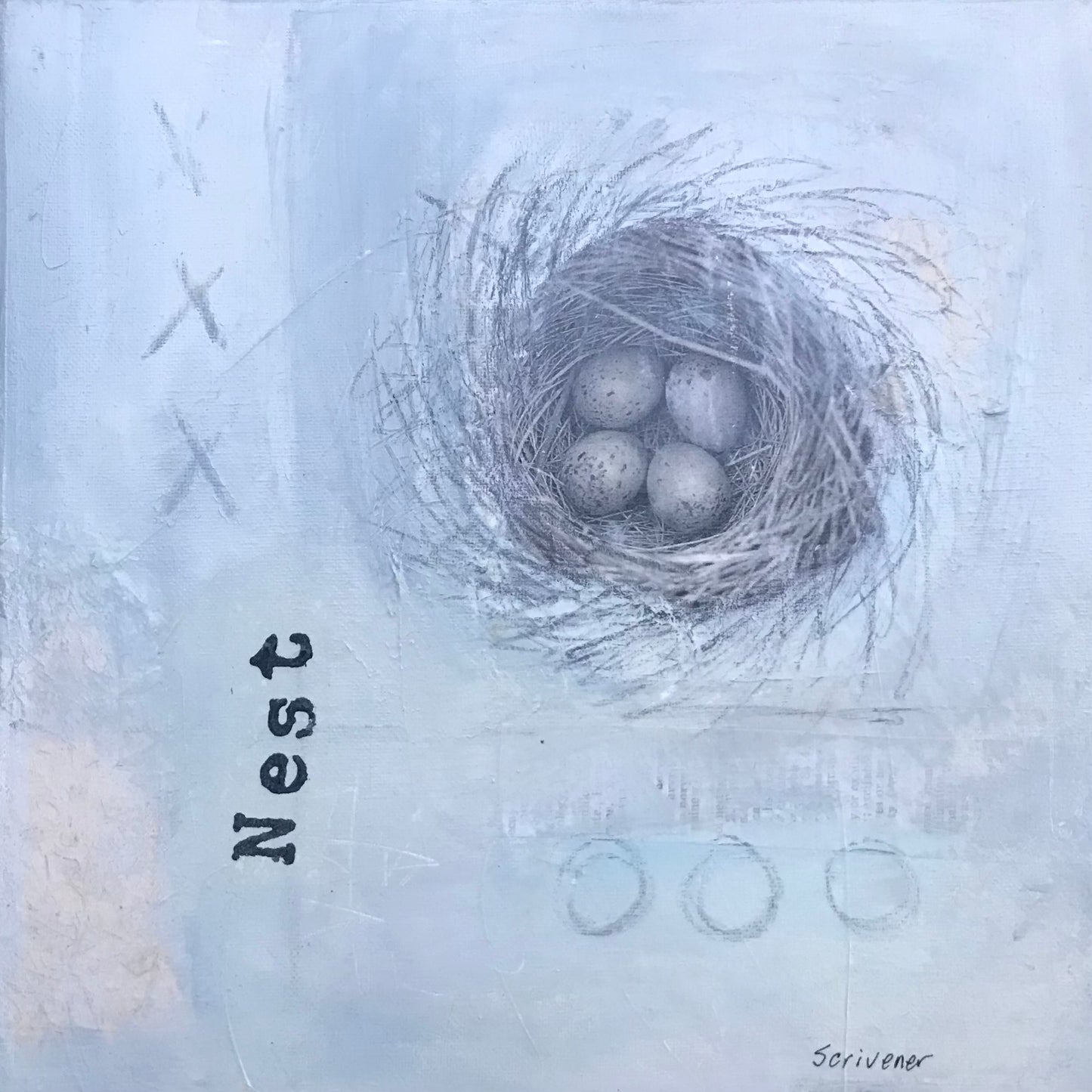 Bird Nest - Original Mixed Media Painting by Patt Scrivener AFCA