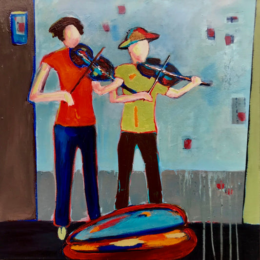 Figurative Art -Buskers- Original Mixed Media Painting by Patt Scrivener AFCA