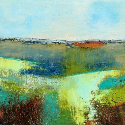 Cold wax and oil painting of an Estuary-Patt Scrivener Art and Design