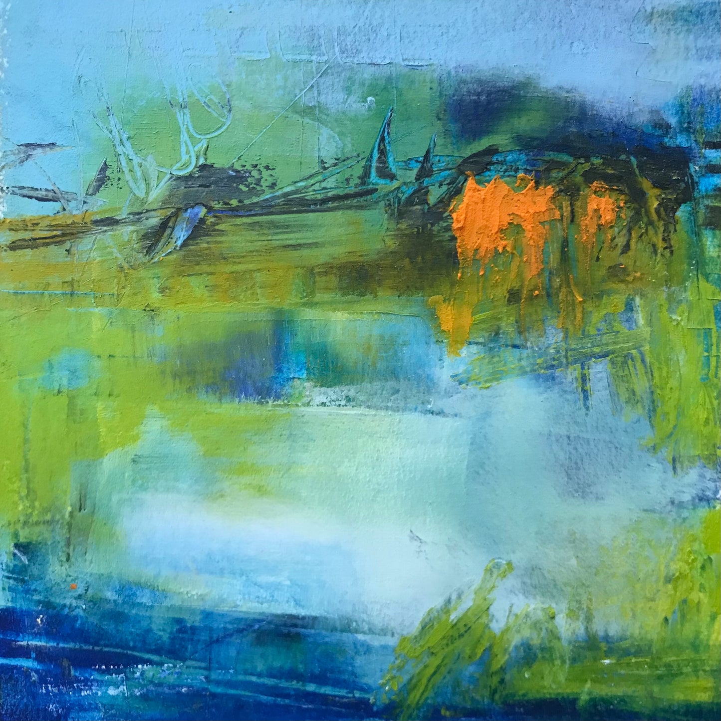 Memories of the Pond 8 - Cold Wax and oIl Painting by Patt Scrivener AFCA