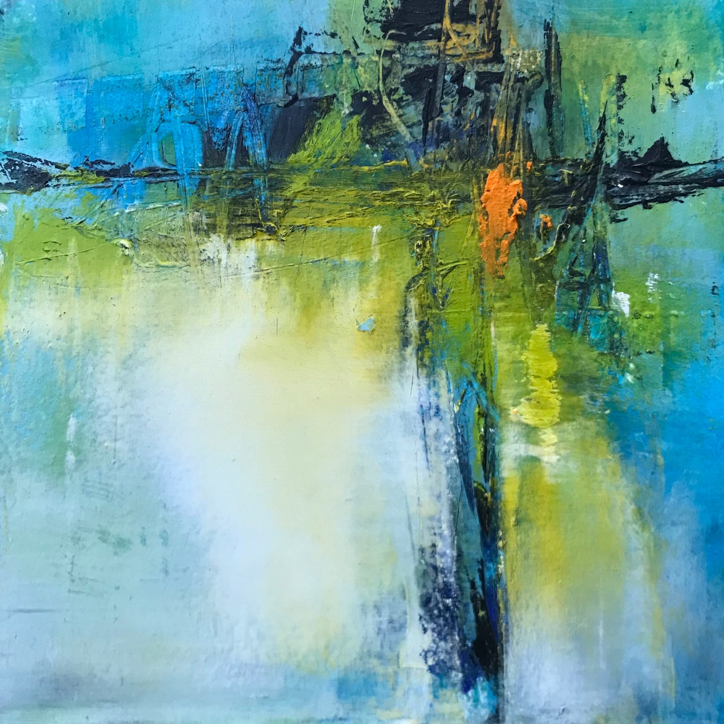 Memories of the Pond 12 - Cold Wax and oIl Painting by Patt Scrivener AFCA