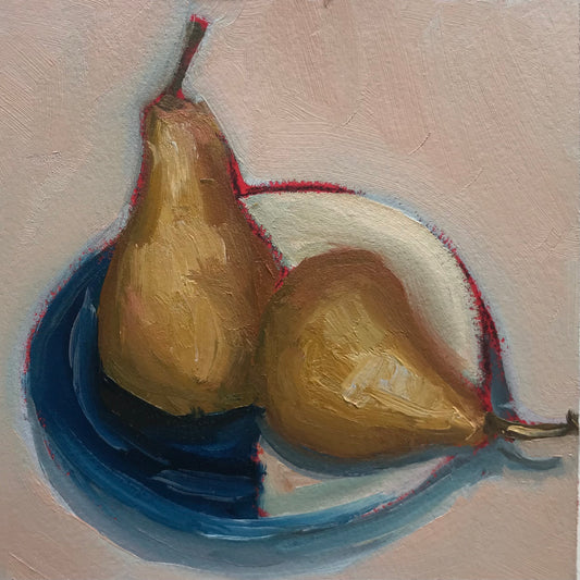 Two Pears on a Plate 1 - Original Artwork by Patt Scrivener AFCA