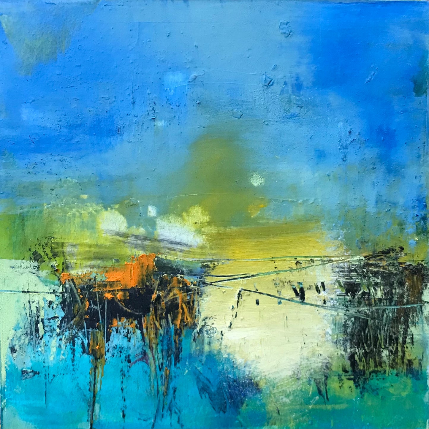 Memories of the Pond 11 - Cold Wax and oIl Painting by Patt Scrivener AFCA