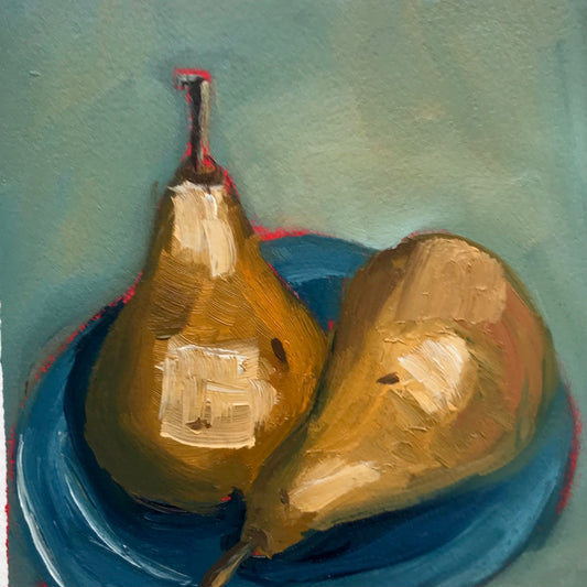 Two Pears on a Plate 2 - Original Artwork by Patt Scrivener AFCA