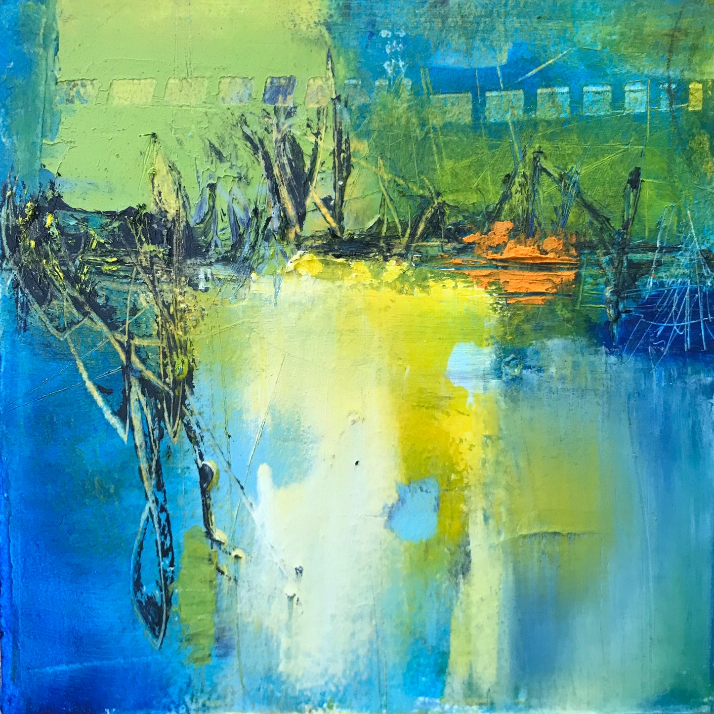 Memories of the Pond 10 - Cold Wax and oIl Painting by Patt Scrivener AFCA