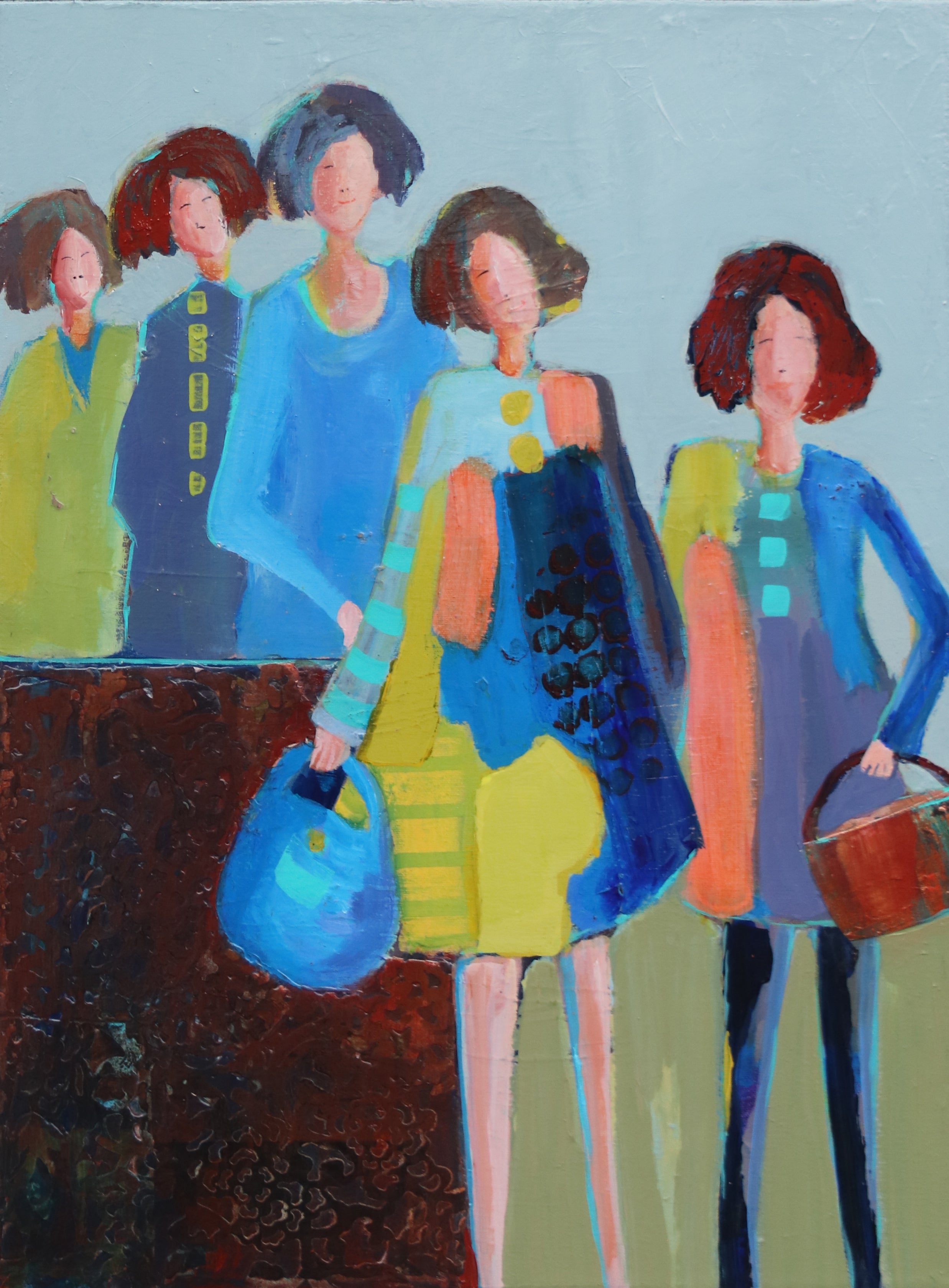 Figurative Art -First in Line- Original Mixed Media Painting by Patt S ...